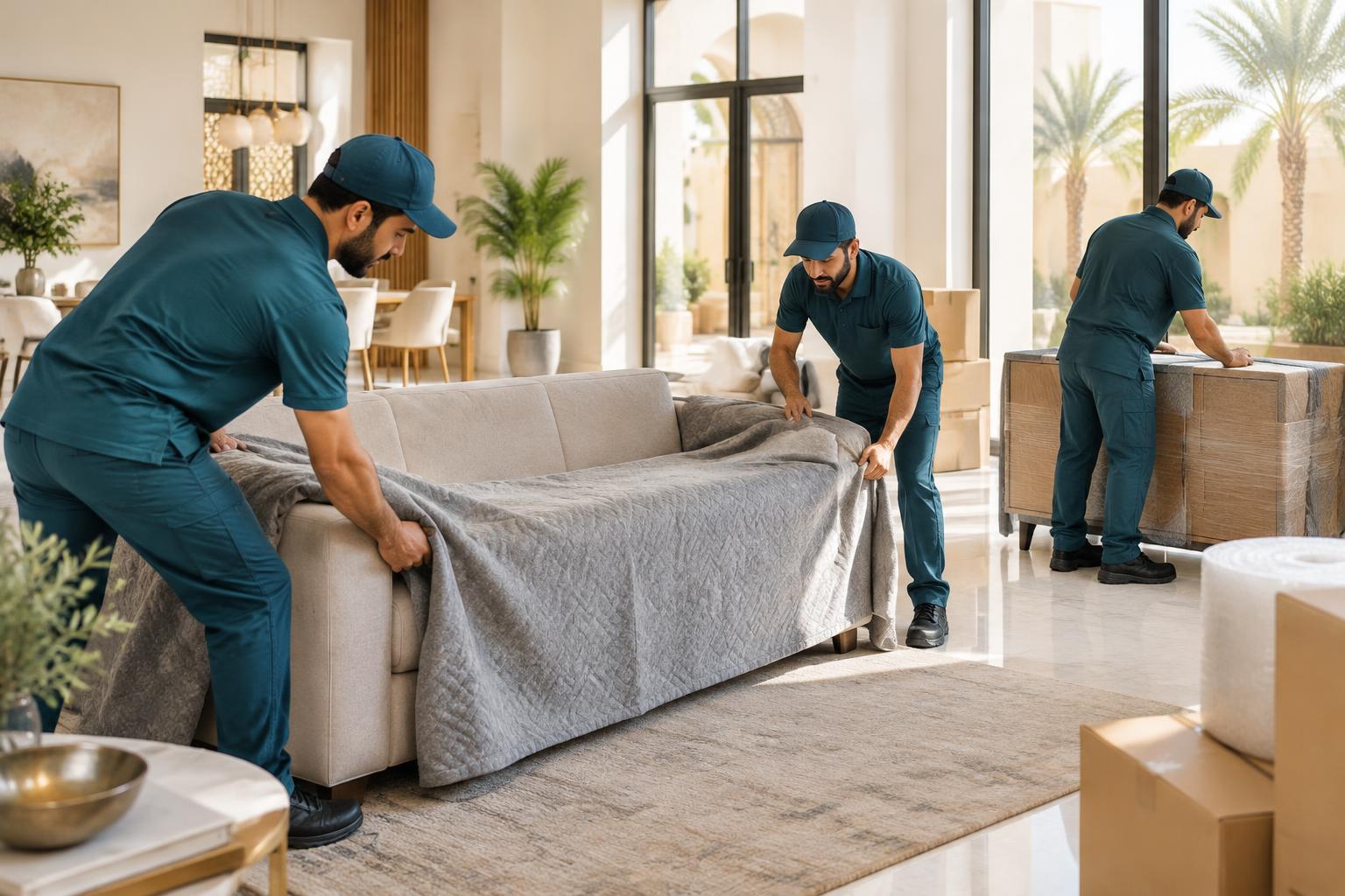 فريق رواق يغلّف أثاث منزل بعناية